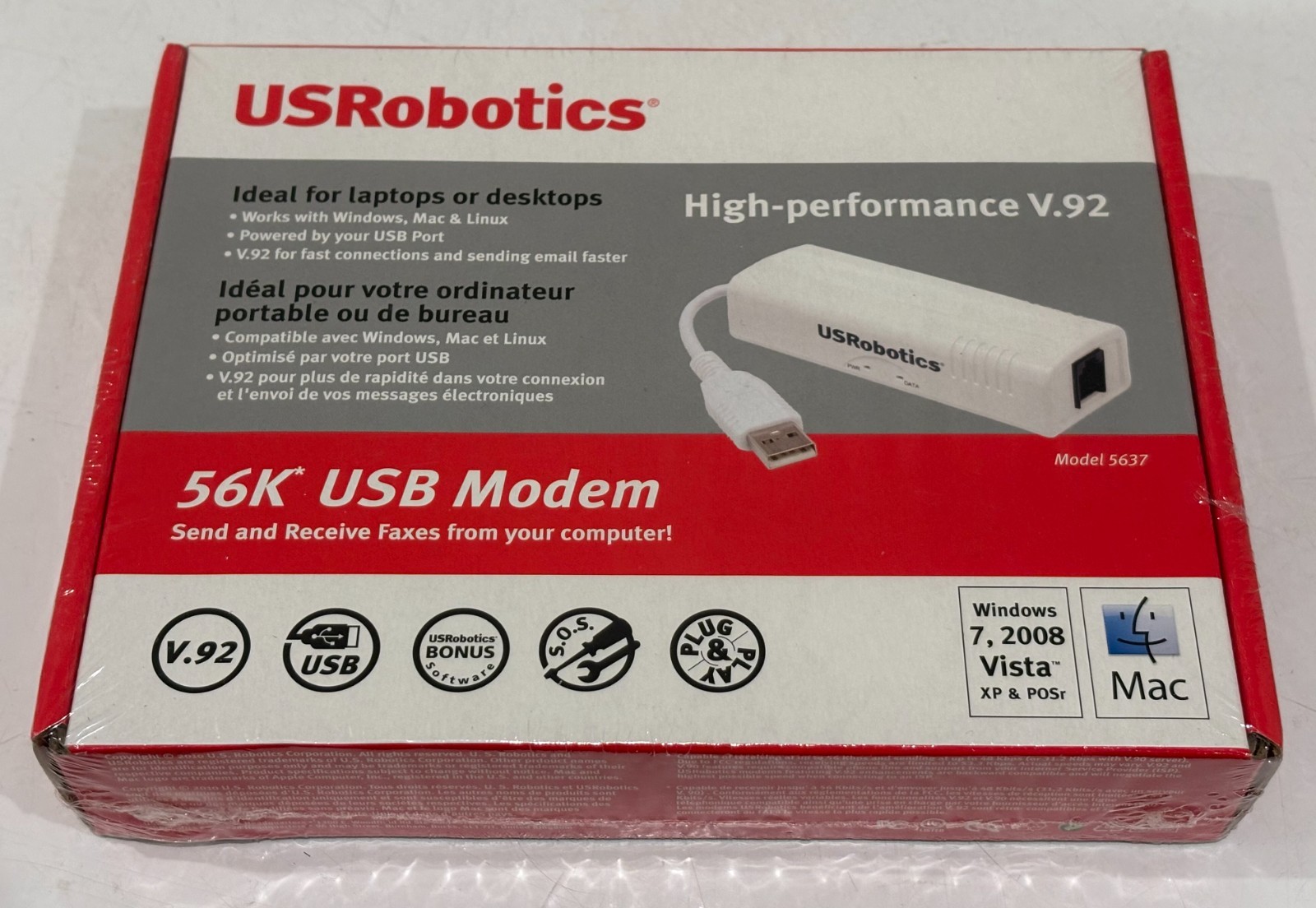 USRobotics 56K USB Modem High-Performance V.92 Model 5637 New Sealed In Box
