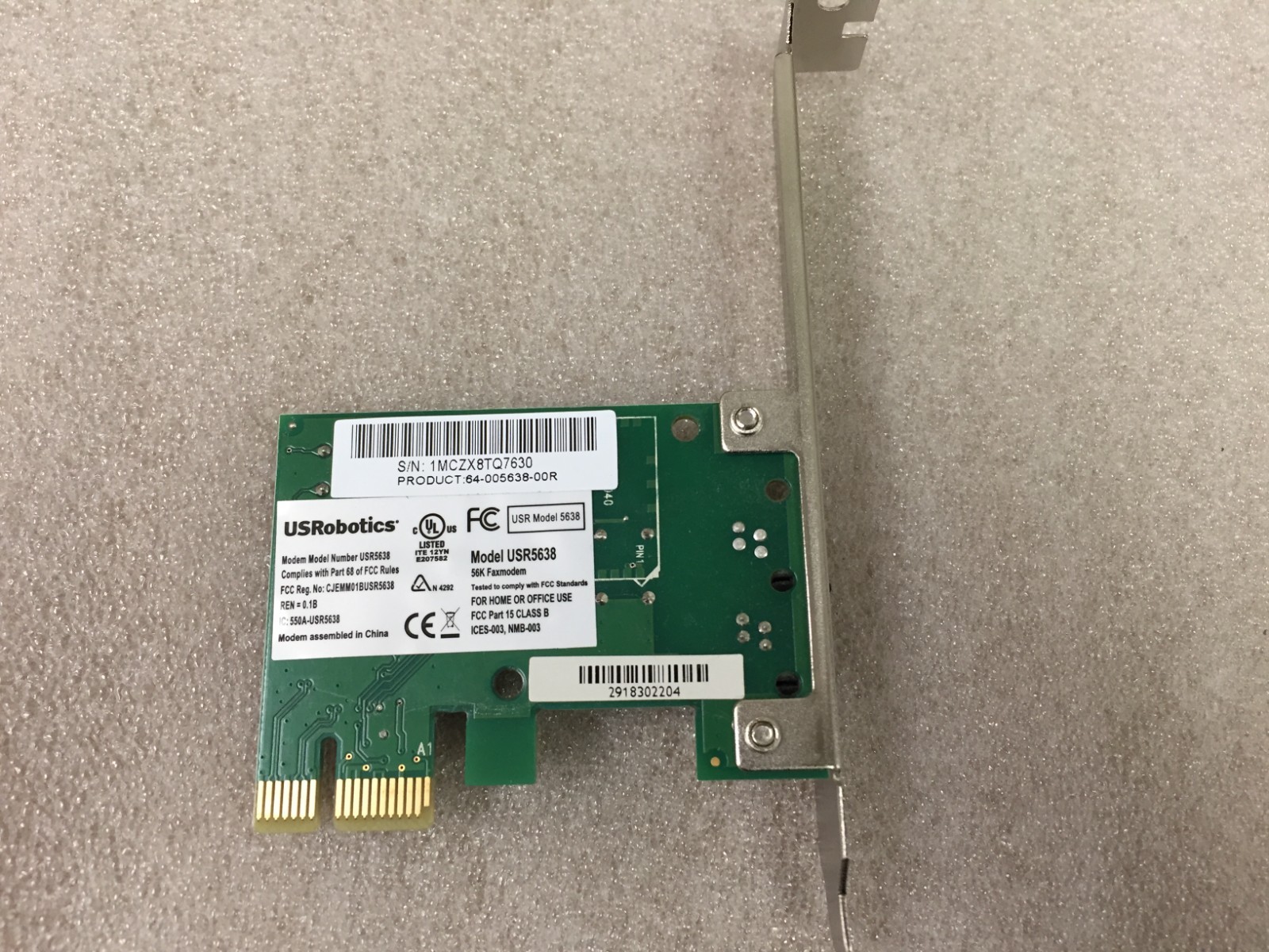 USRobotics USR5638 56K V.92 PCIe x1 Internal Faxmodem High Profile