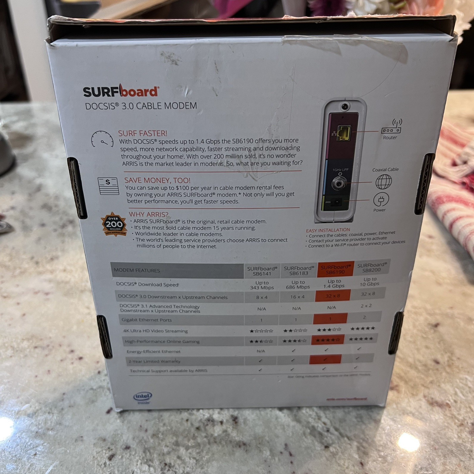ARRIS SURFboard SB6190 DOCSIS 3.0 32 x 8 Gigabit Cable Modem White