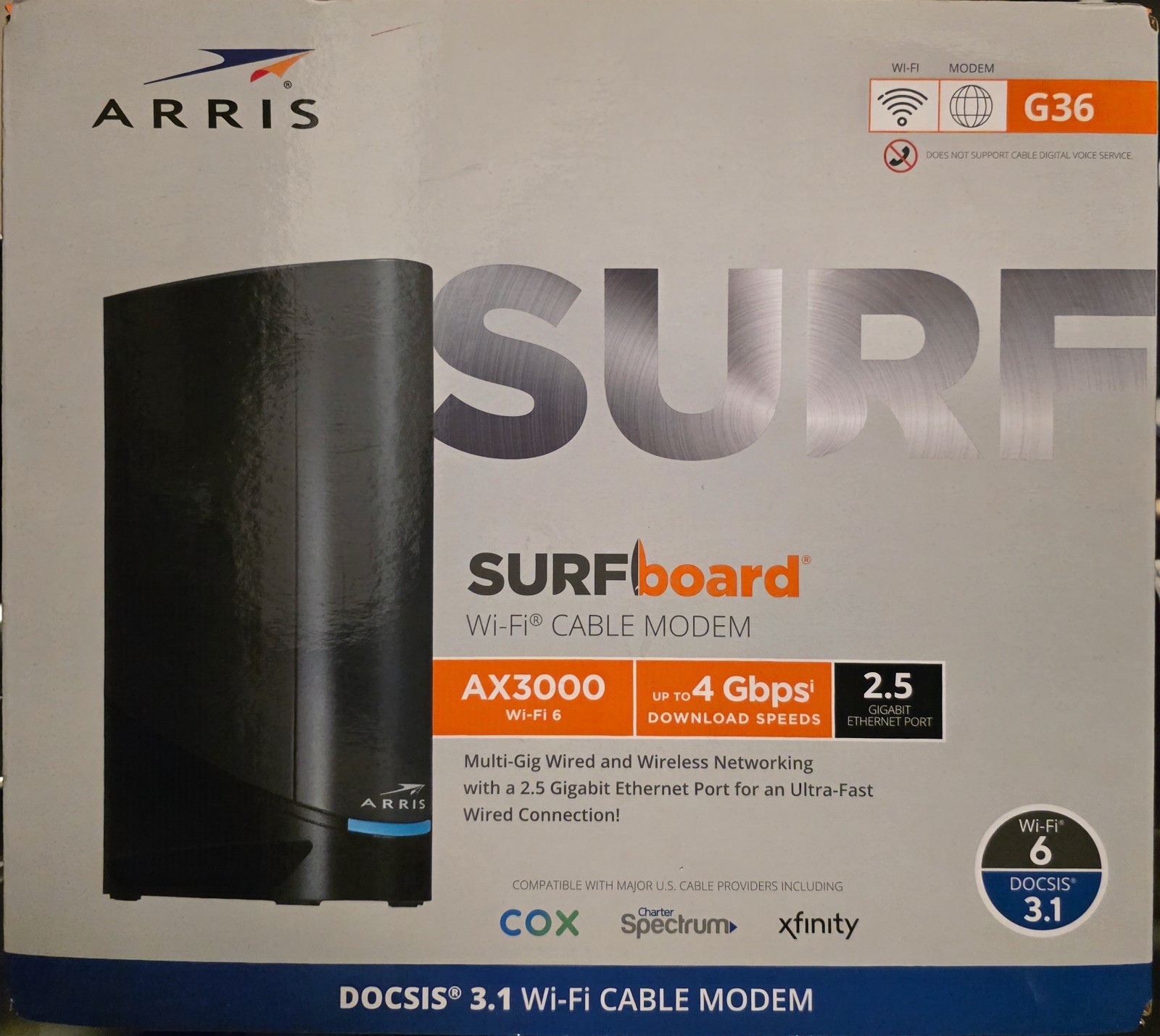 ARRIS SURFboard G36 DOCSIS 3.1 Wi-Fi 6 Cable Modem – FREE SHIPPING NEW SEALED
