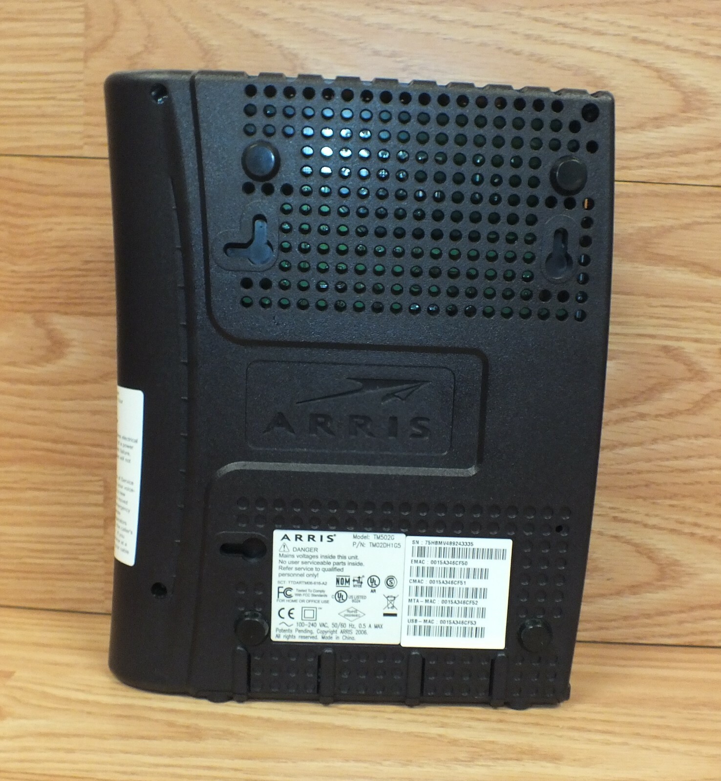 ARRIS Touchstone Telephoney Modem TM502G With AC Power Cord & Battery Backup