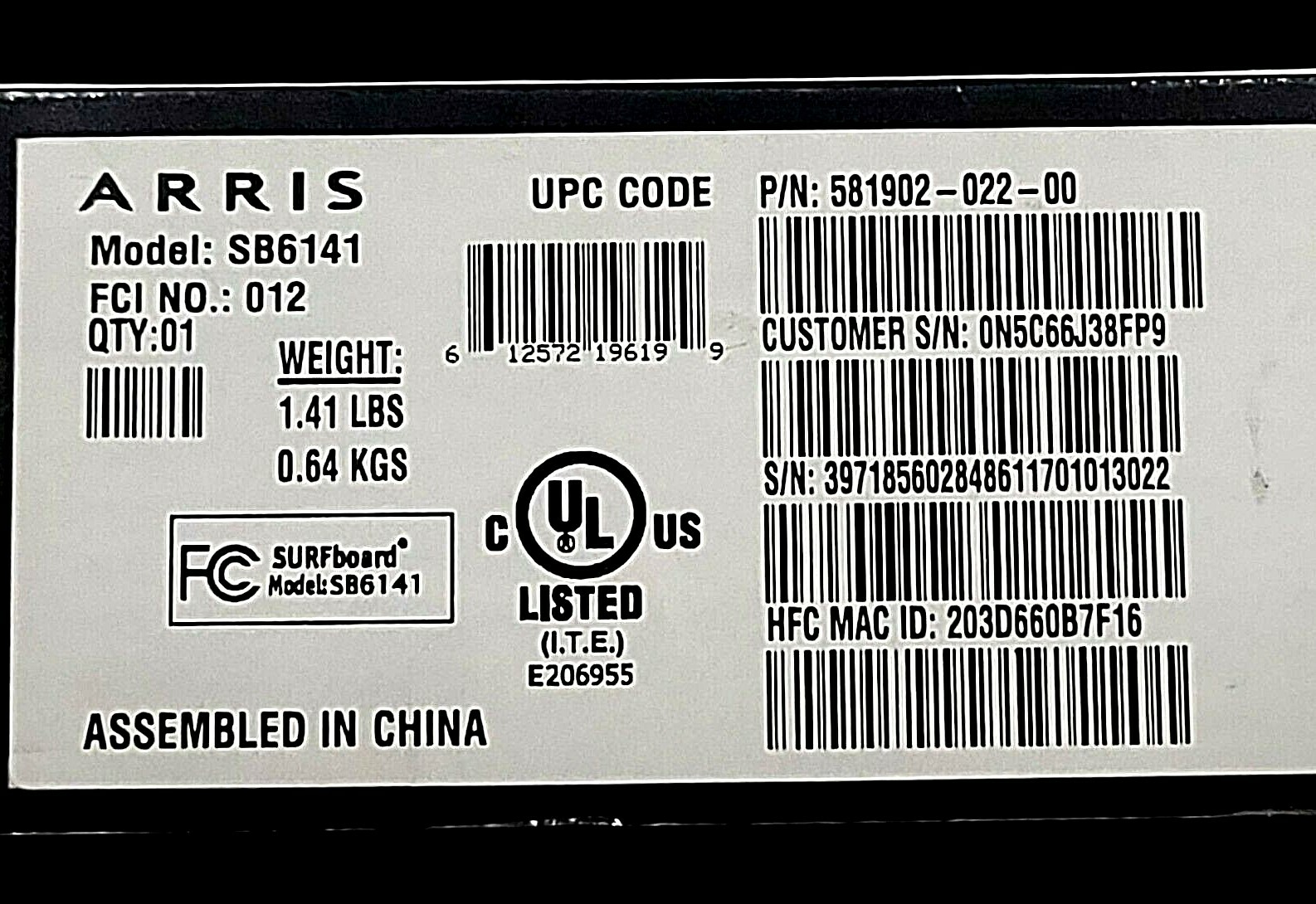 Arris SURFboard Cable Modem SB6141 DOCSIS 3.0 Ethernet Speed Up To 343 MBPS