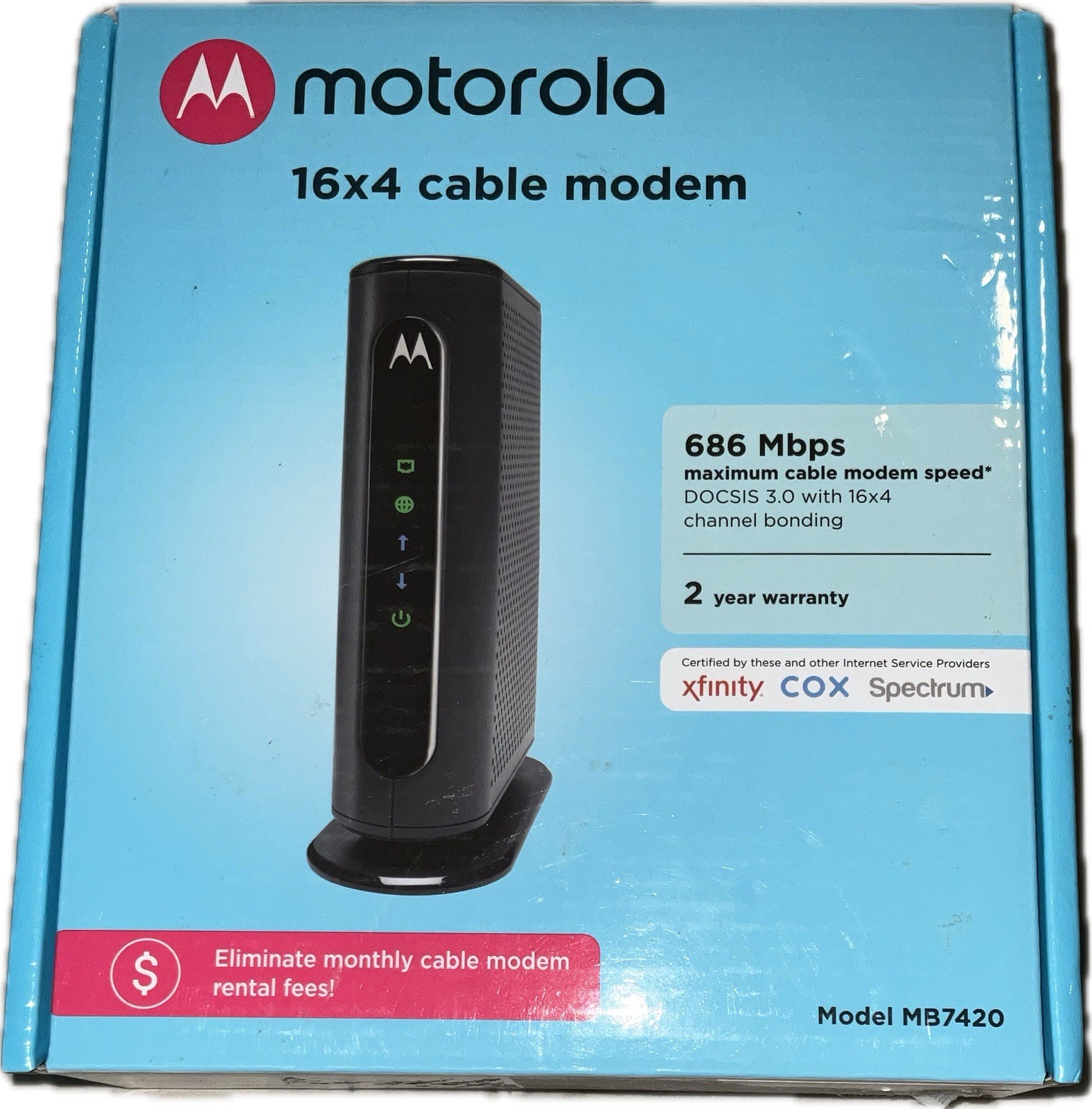Motorola DOCSIS 3.0 16×4 Cable Modem – Up to 686 Mbps MB7420 Black NEW