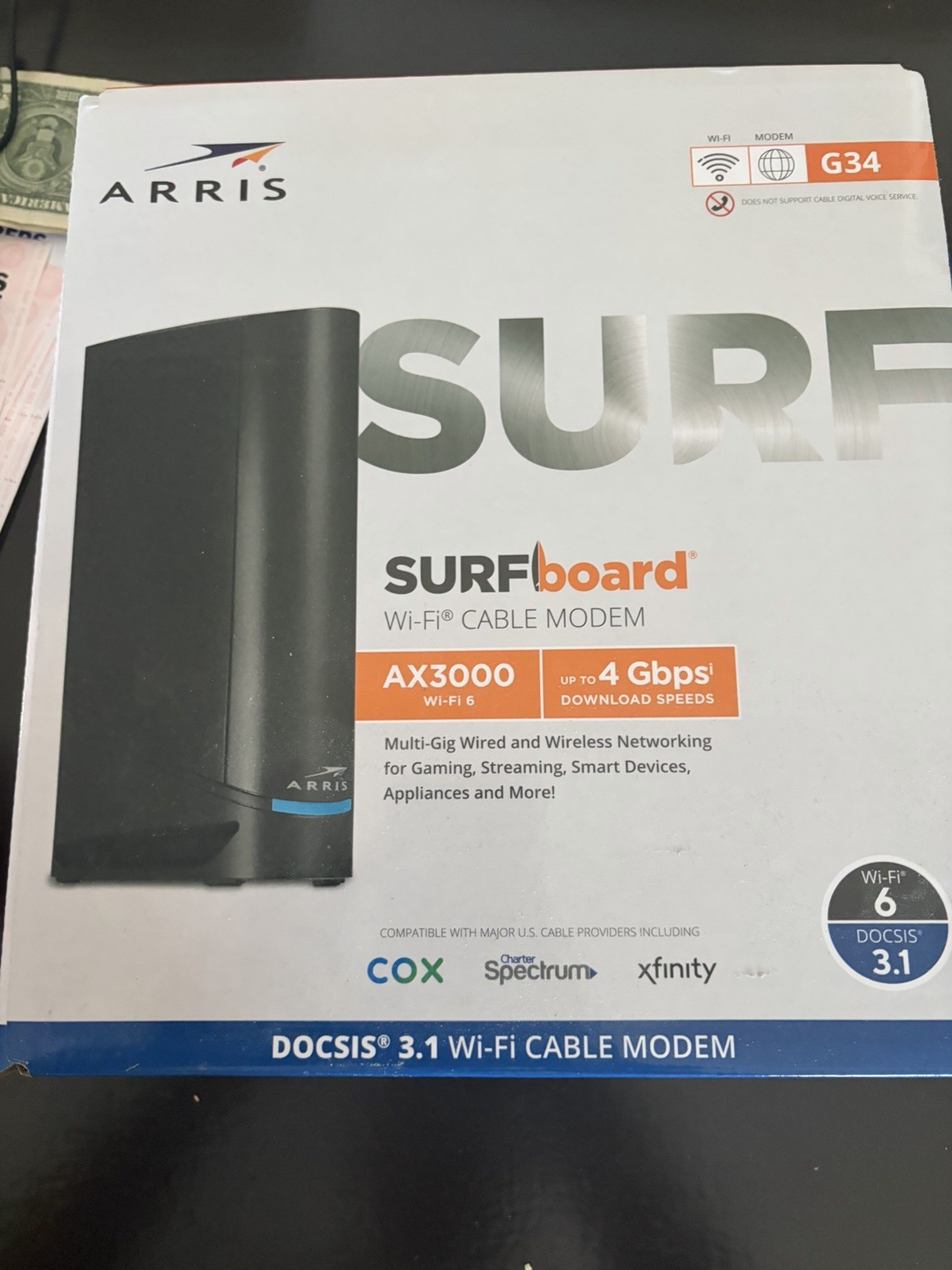 ARRIS G34 AX3000 WiFi 2.4GHz Surfboard Cable Modem, 4 Gbps, 4 Ports