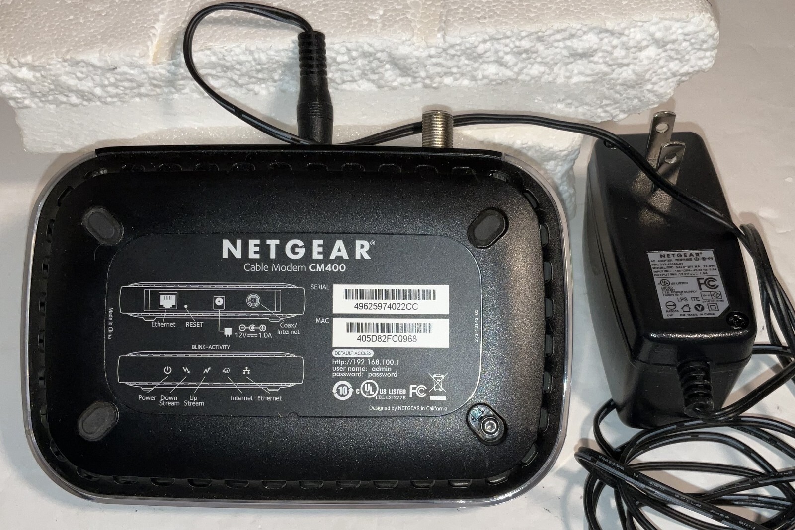 NETGEAR CM400 Cable Modem – Pre-Owned – GC
