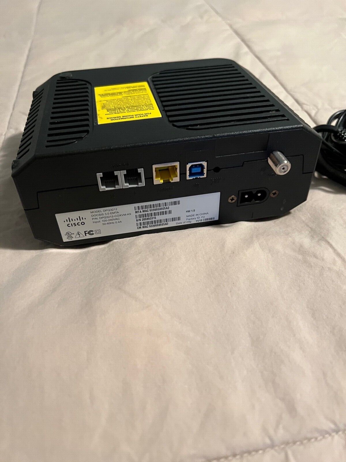 Cisco DPQ3212 Cable Modem, Support DOCSIS 3.0 EMTA, Black color
