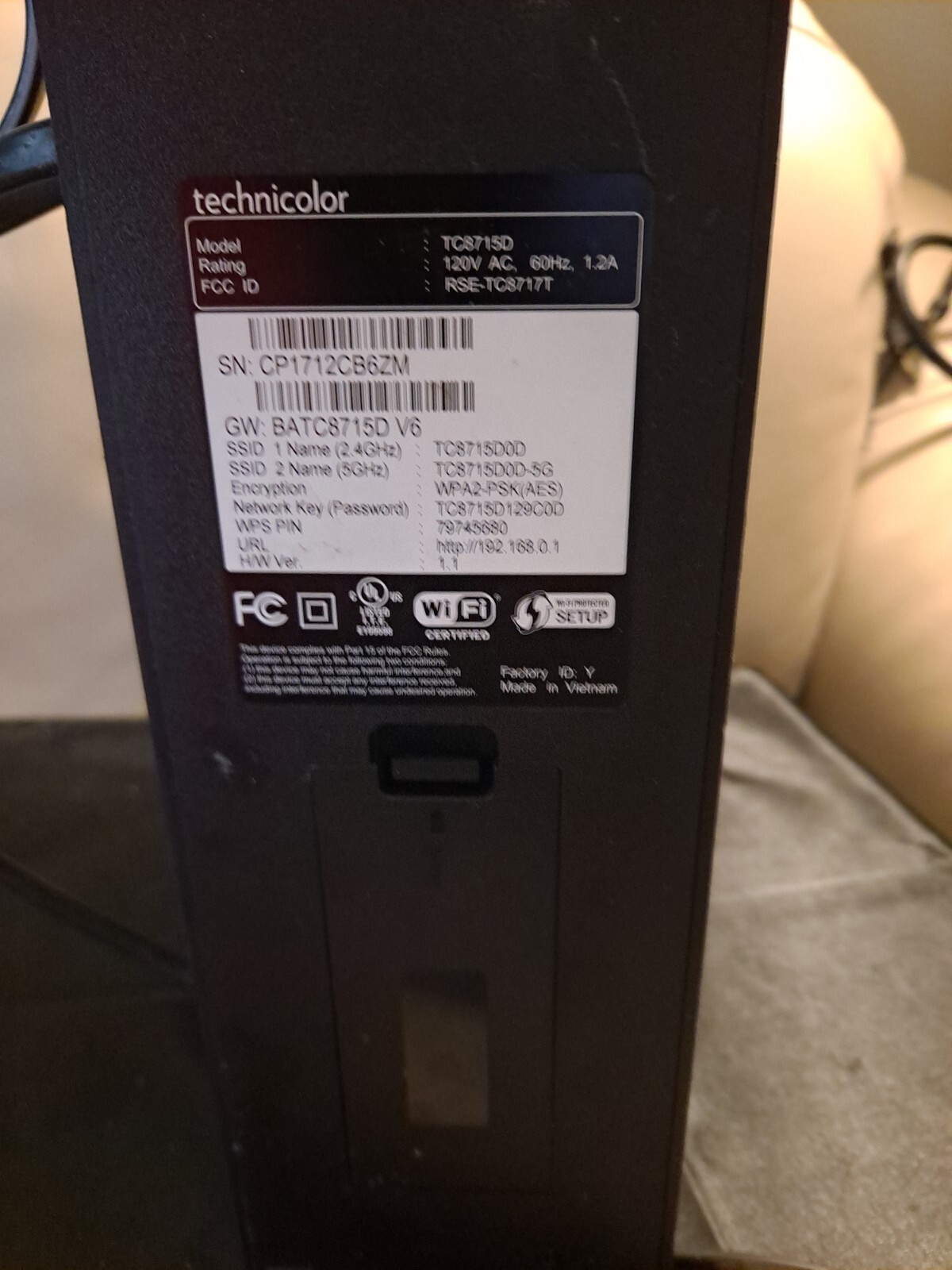 Technicolor Model-TC8715D Wireless Gateway TV Cable Modem