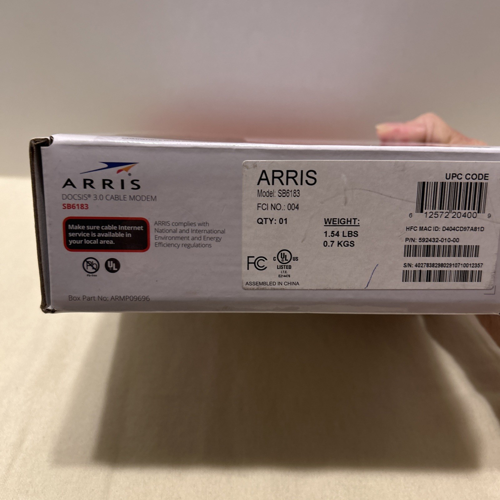 Arris Surfboard SB6183 Cable Modem 686 mbps Internet 16×4 Docsis 3.0 L1995