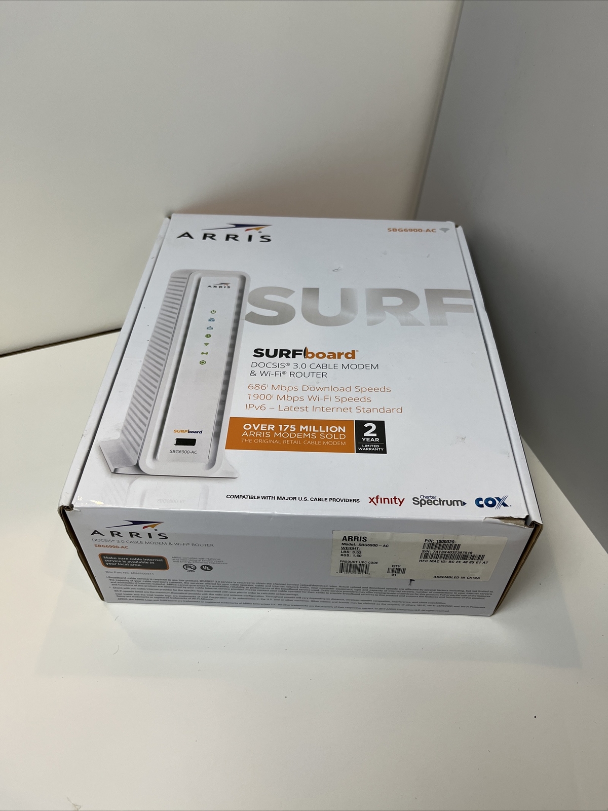 ARRIS SBG6900-AC Dual-Band WiFi Cable Modem Router AC1900 DOCSIS 3.0 Gigabit-New
