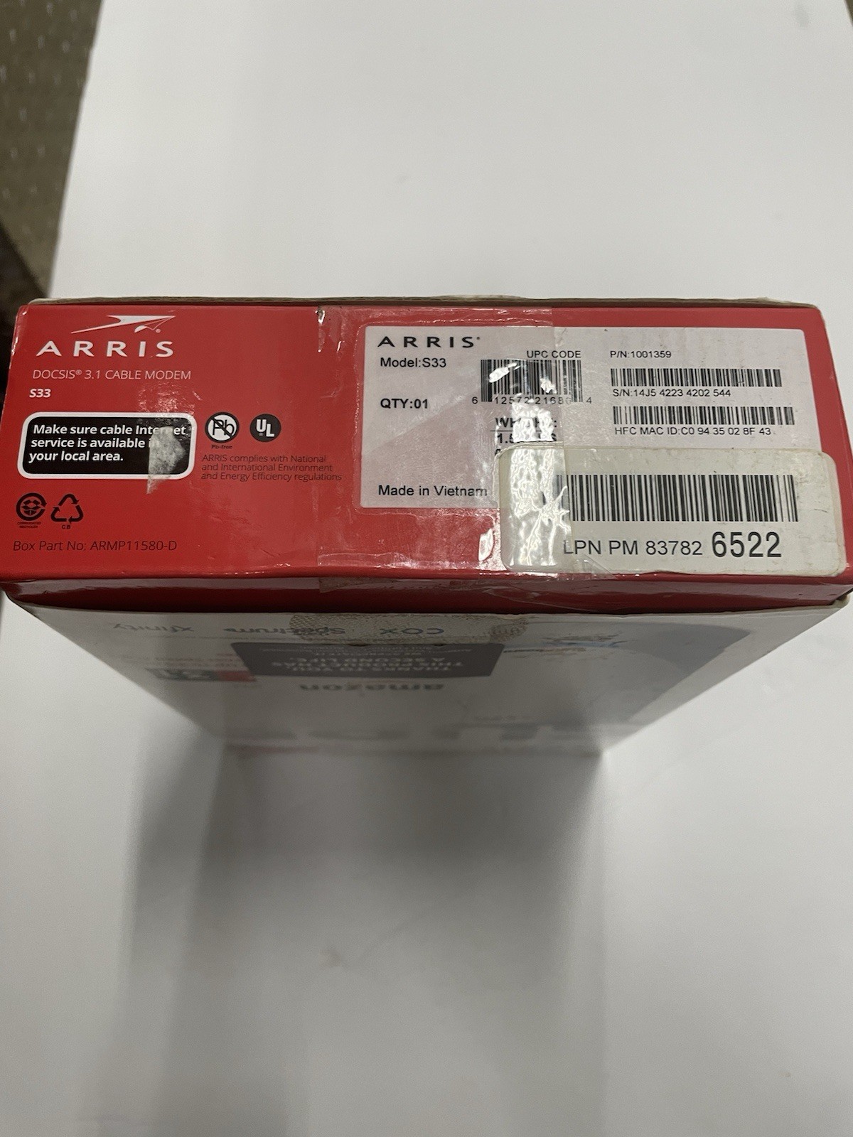 Arris Surfboard DOCSIS 3.1 3.5 Gbps Cable Modem (S33-RB)