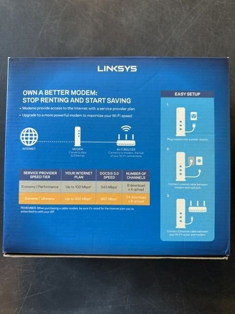 LINKSYS CM3024 High Speed DOCSIS 3.0 24×8 Cable Modem With Power Cable