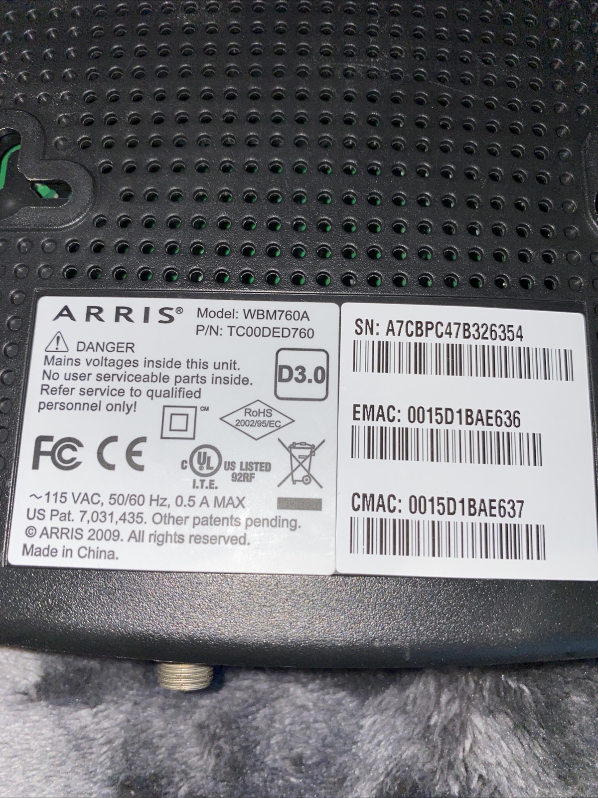 ARRIS Touchstone WBM760A DOCSIS 3.0 Cable Modem