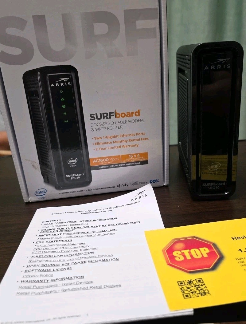 ARRIS SURFboard SBG10 DOCSIS 3.0 16×4 Gigabit Cable Modem & AC1600 Wi-Fi 5 (New)