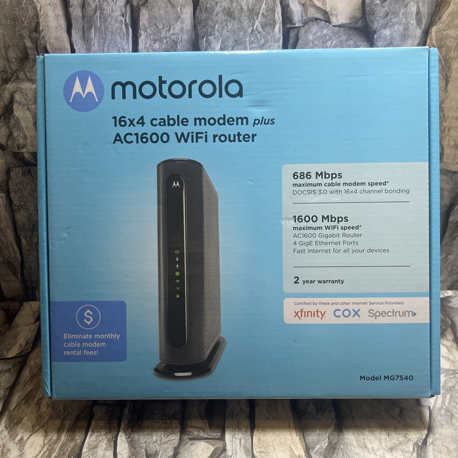 Motorola MG7540 16×4 DOCSIS 3.0 Cable Modem Plus AC1600 WiFi Router New Open Box