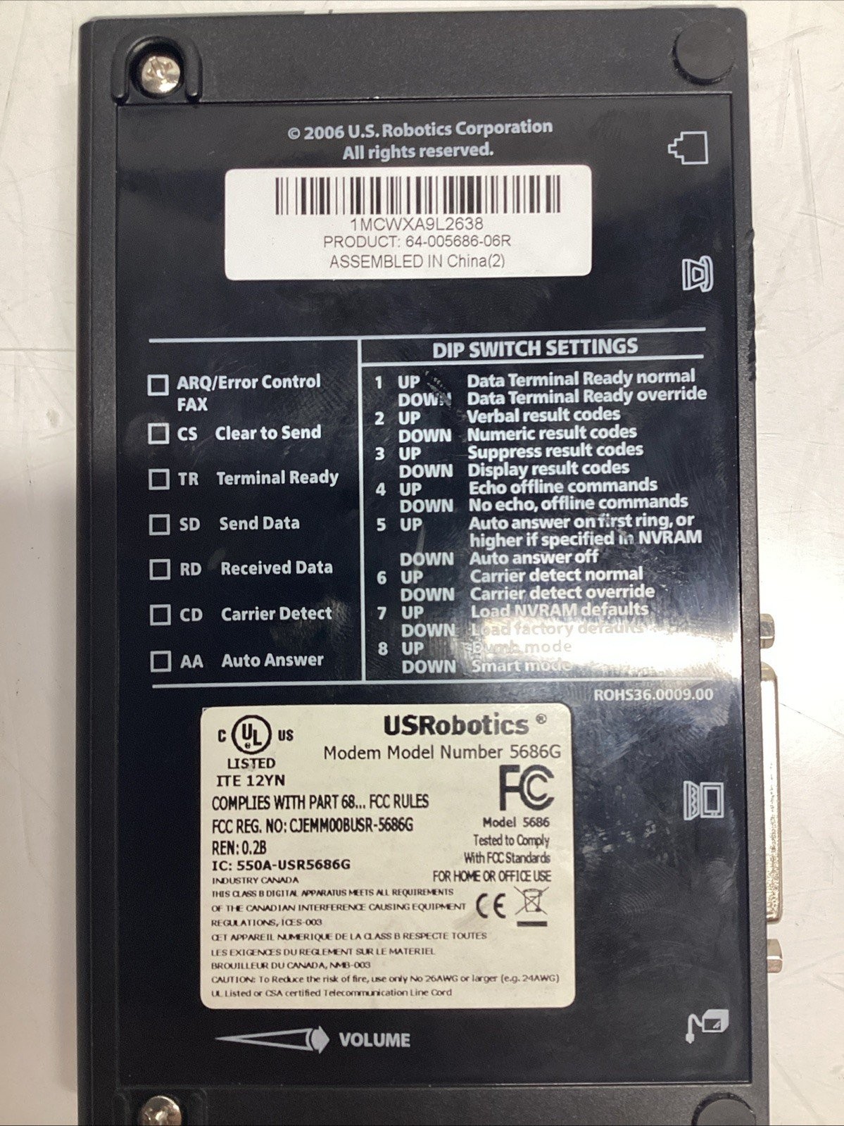 USRobotic 5686G V92 External Faxmodem P-447