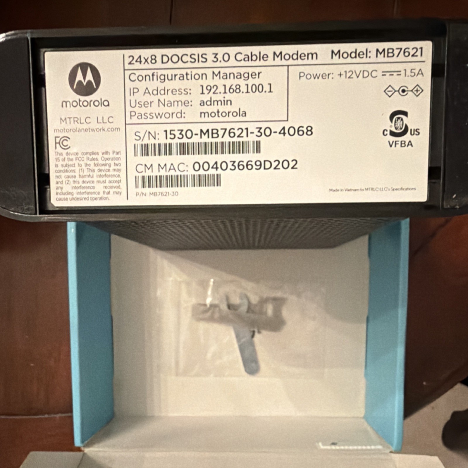 Motorola MB7621 DOCSIS 3.0 24×8 Cable Modem 1000+ Mbps Xfinity/Cox