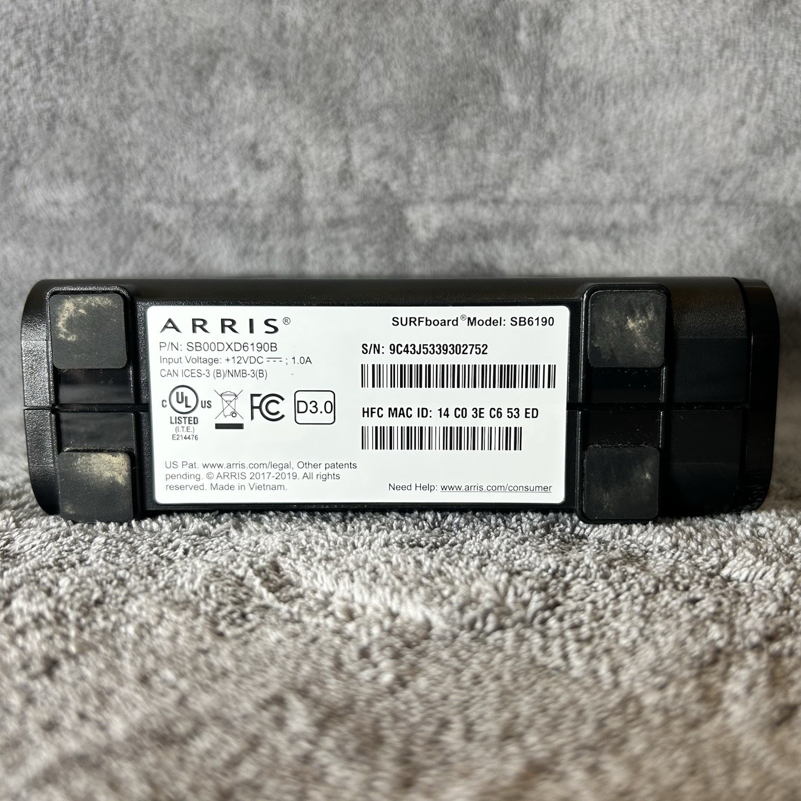 ARRIS Surfboard SB6190 Cable Modem DOCSIS 3.0 32×8 Tested W/Box Cables
