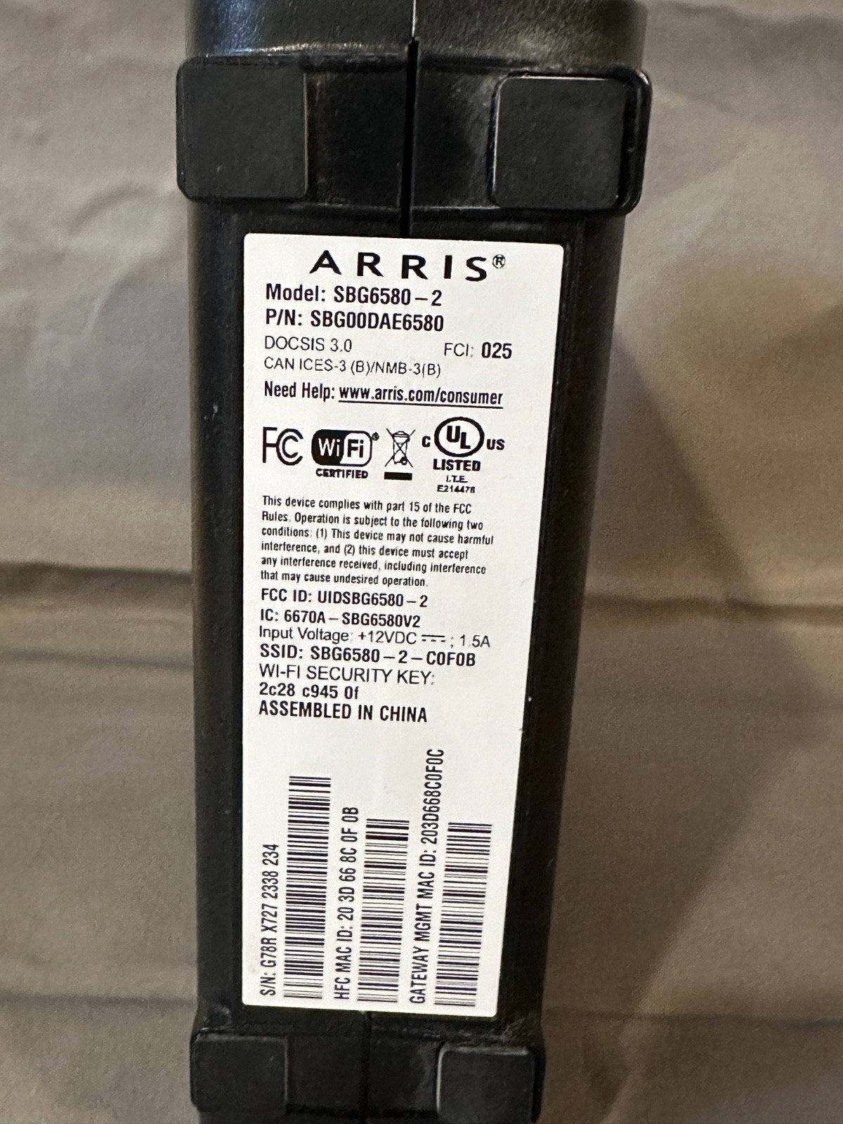 ARRIS SURFboard SBG6580-2 DOCSIS 3.0 Cable Modem/ Wi-Fi N600 N300 2.4Ghz + N300