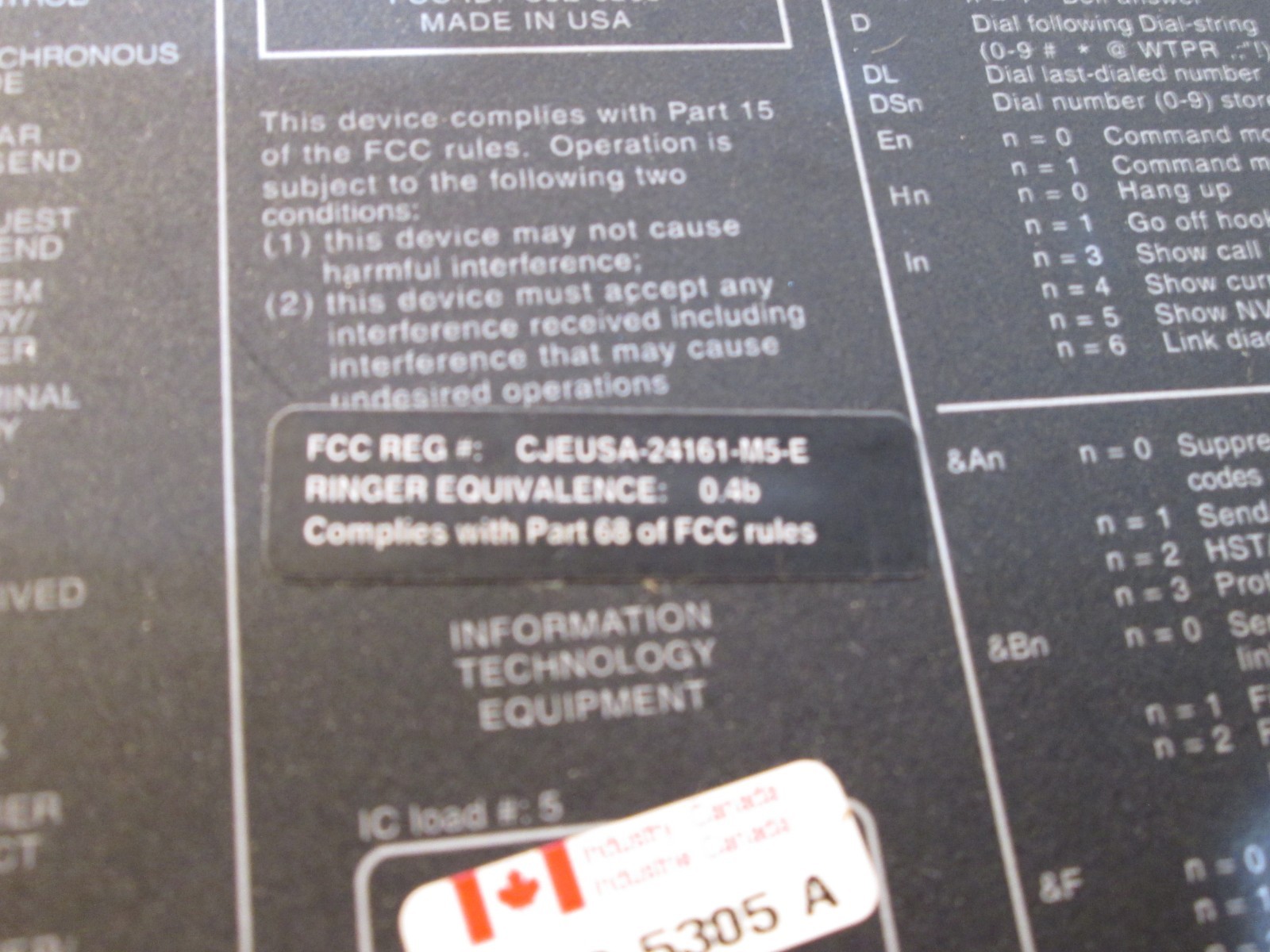 US ROBOTICS 000954-00 COURIER V.34 FAX WITH V.32 BIS MODEM CJE-0263 NO AC CORD