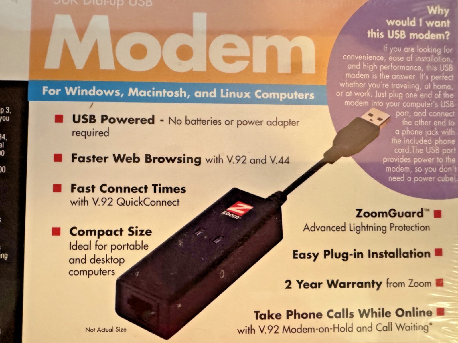 New / Sealed Zoom 56K Dial-up USB Modem for Windows Macintosh Linux Model 3095IM