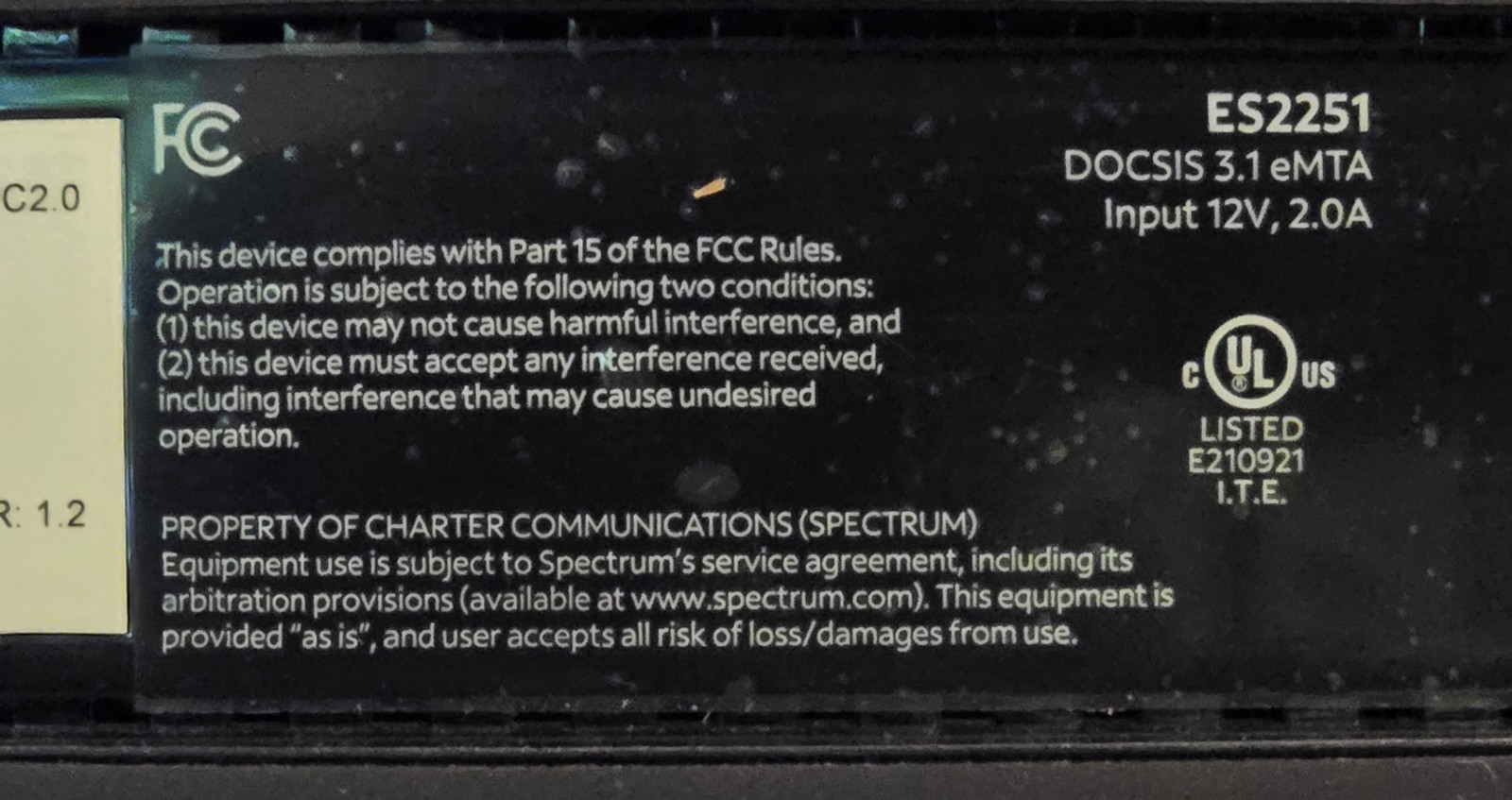 Spectrum DOCSIS 3.1 2.5G eMTA Cable Modem Router ES2251 – Used Tested Works