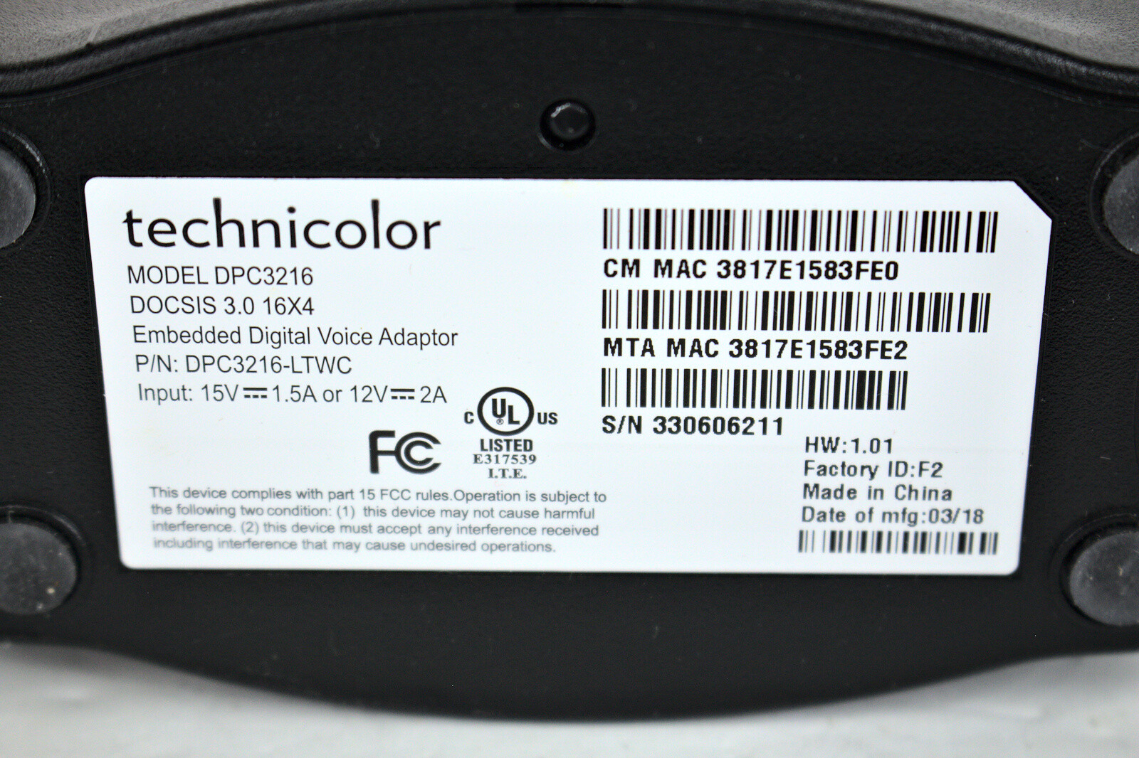 Technicolor/Cisco DPC3216 DOCSIS 3.0 16×4 Cable Modem w/ Power Adapter