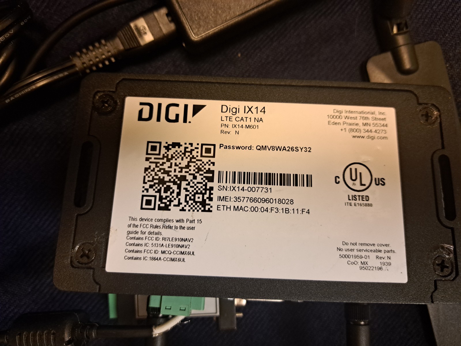 DIGI IX14-M601 Cellular Router 4G LTE Cat1 NA Ethernet RS232