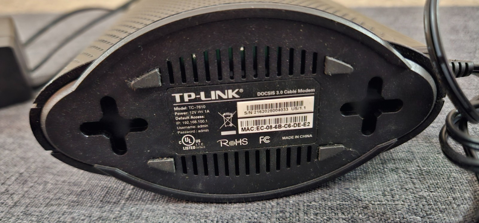 TP-Link TC-7610 343Mbps DOCSIS 3.0 High Speed Cable Modem Black – Tested