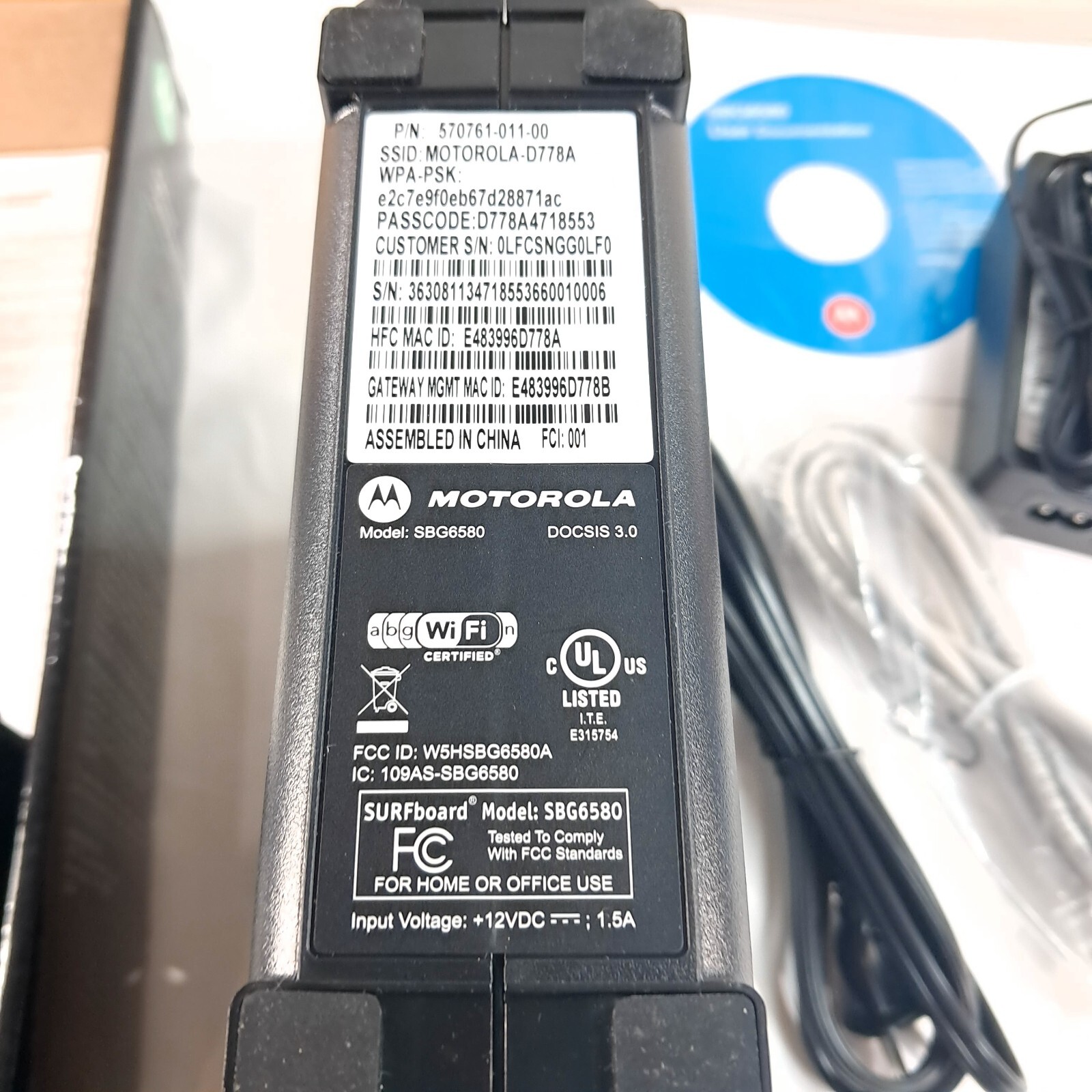 Motorola SBG6580 SURFboard eXtreme wireless cable modem gateway DOCSIS 3.0