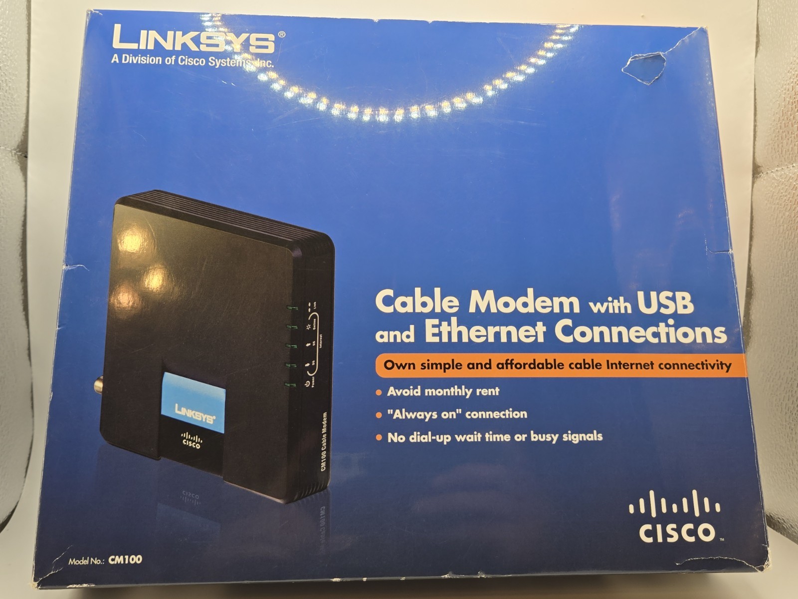 Cisco-Linksys Cable Modem with Ethernet USB Connection CM100 100% Complete
