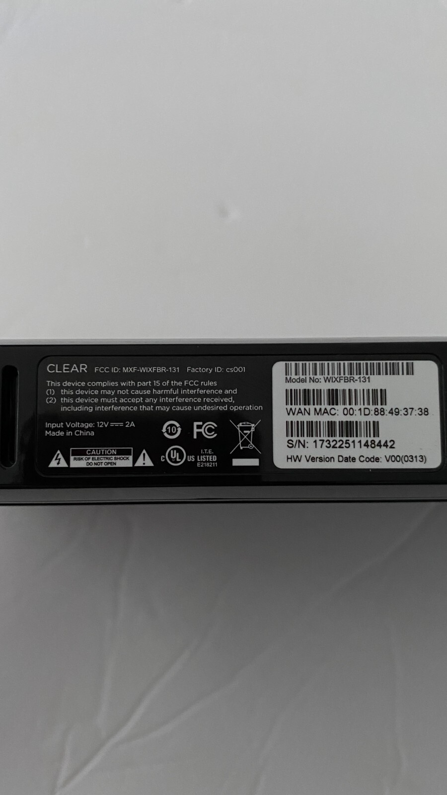 Clear WIXFBR-131 Black Wireless Modem Wi-Fi Router with External Antenna Port