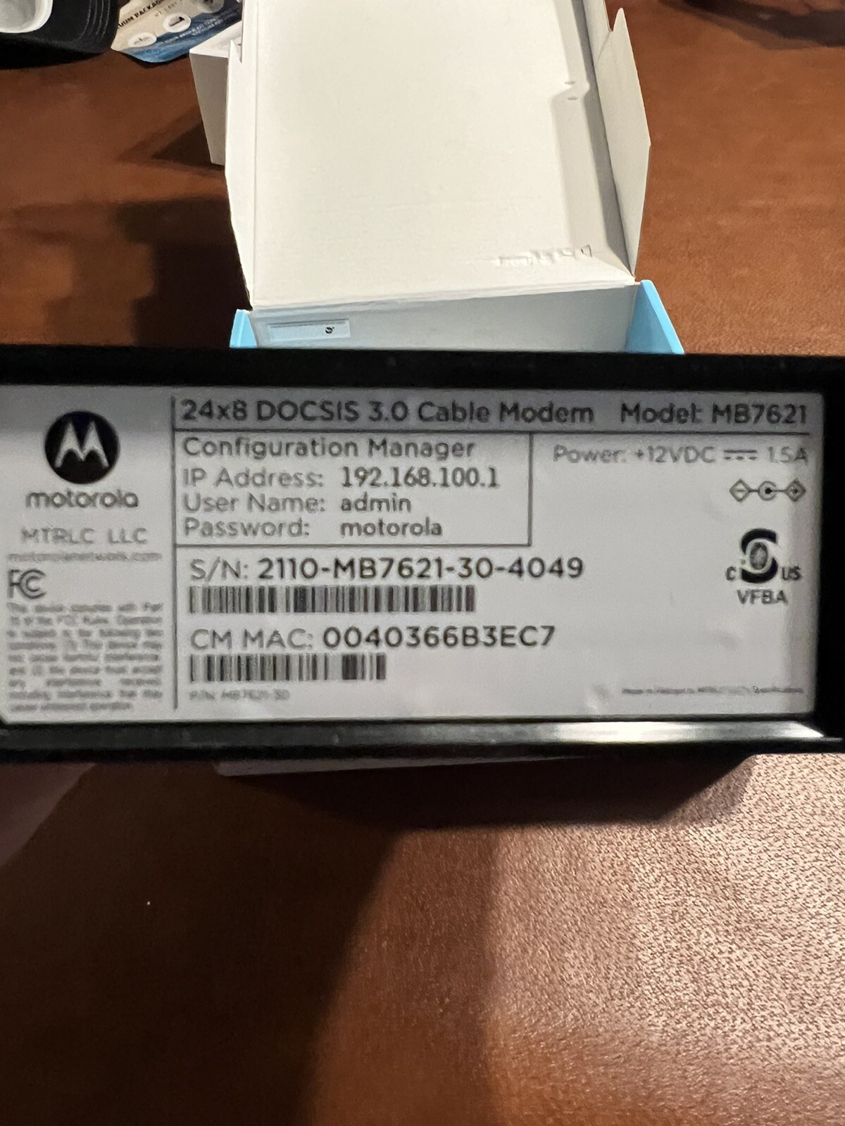 Motorola MB7621-10 1000 Mbps Modem