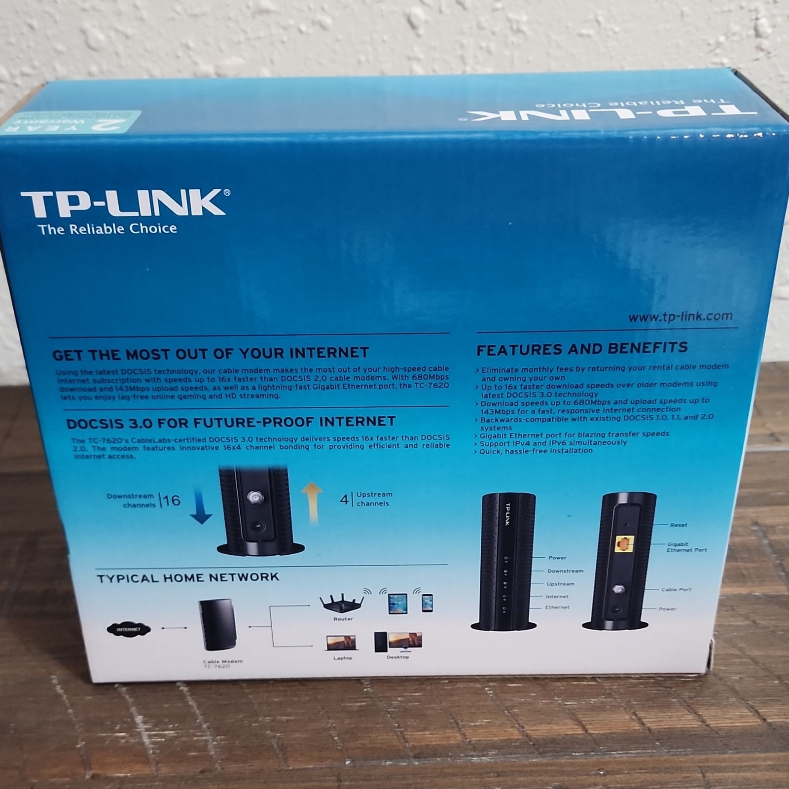 TP-LINK TC-7620 DOCSIS 3.0 Cable Modem 680Mbps 1x Gigabit Ethernet Black