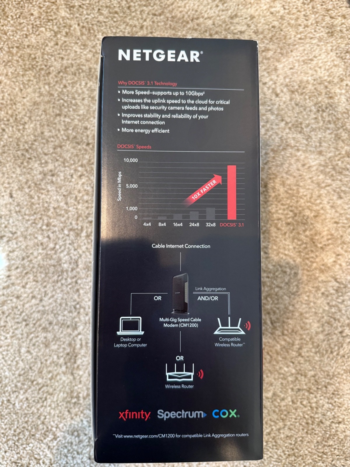 NETGEAR Nighthawk CM1200 DOCSIS 3.1 Multi-Gig Speed Cable Modem Ethernet Black