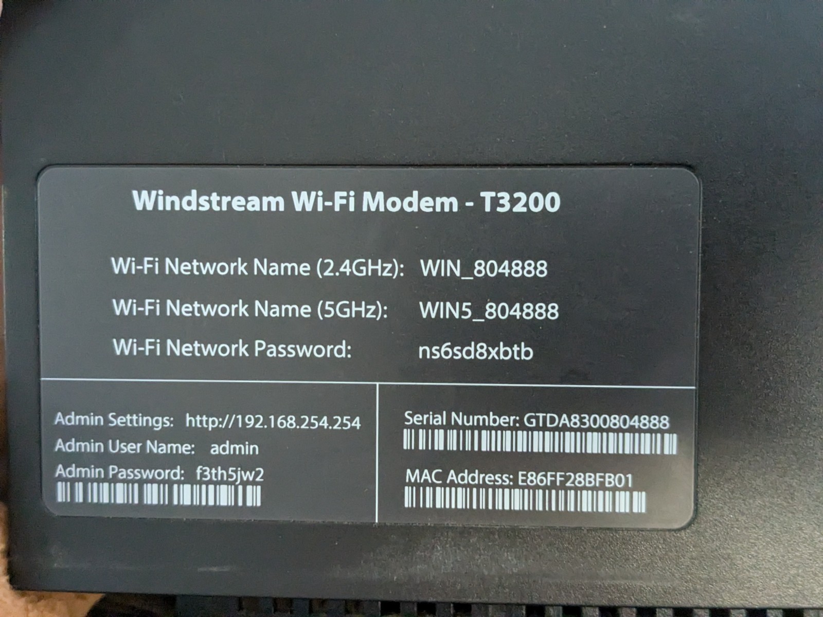 Actiontec Kinetic Windstream T3200 WiFi Modem NO CORDS