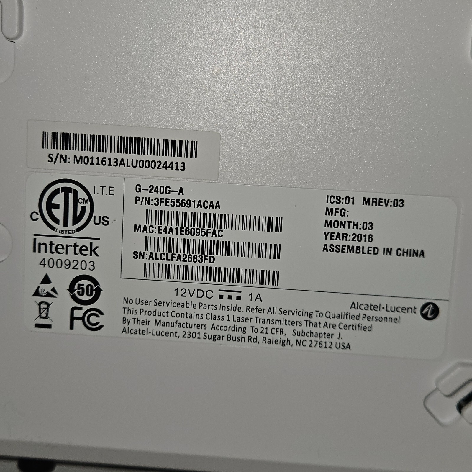 Alcatel-Lucent G-240G-A ONT Modem Bell Fiber FTTH – Brand New