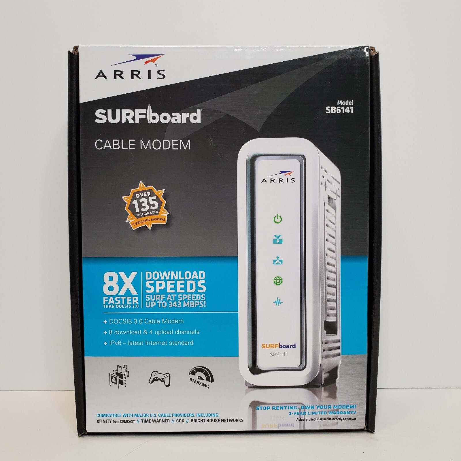 ARRIS Cable Modem Surfboard SB6141 DOCSIS 3.0 8 Download 4 Upload White