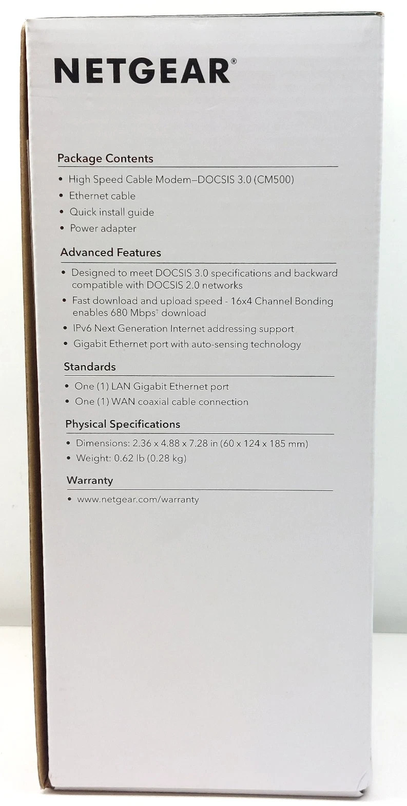 NETGEAR CM500 High Speed Cable Modem – Open Box / Never Used (DOCSIS 3.0)