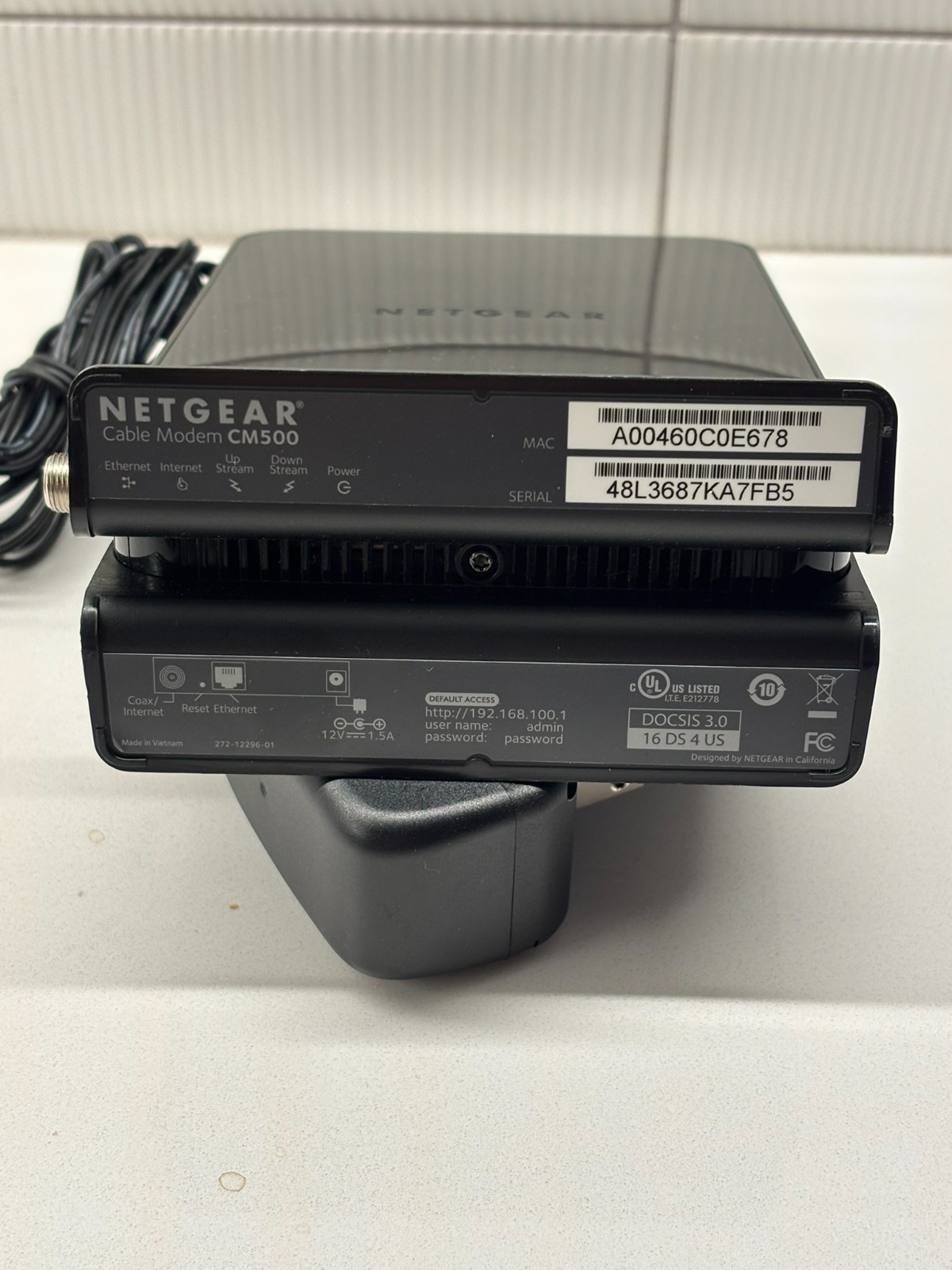 NETGEAR Cable Modem CM500 DOCSIS 3.0 Internet, Voice, High Speed 680 mps