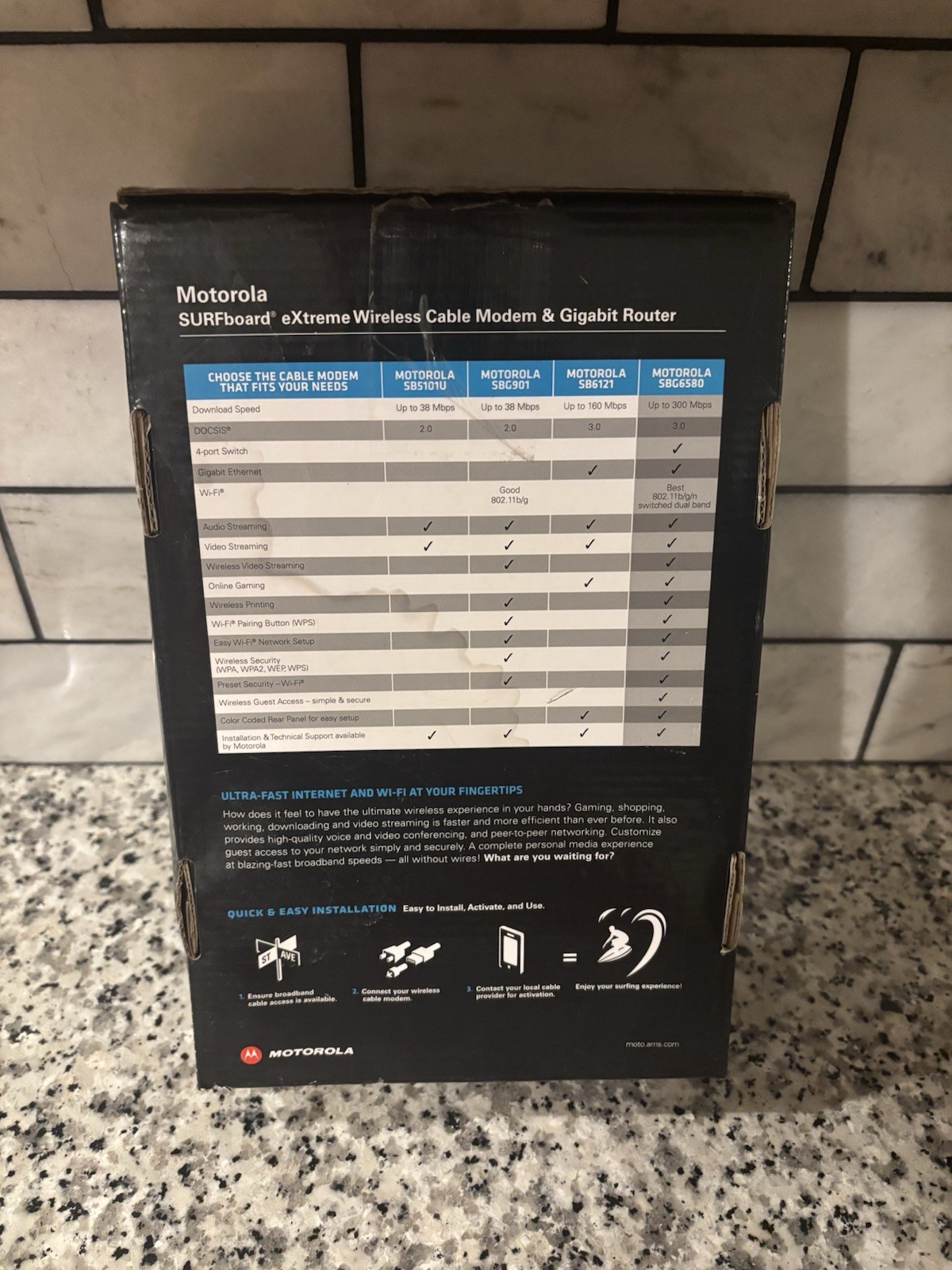 Motorola SURFboard® eXtreme Wireless Cable Modem & Gigabit Router New Opened Box