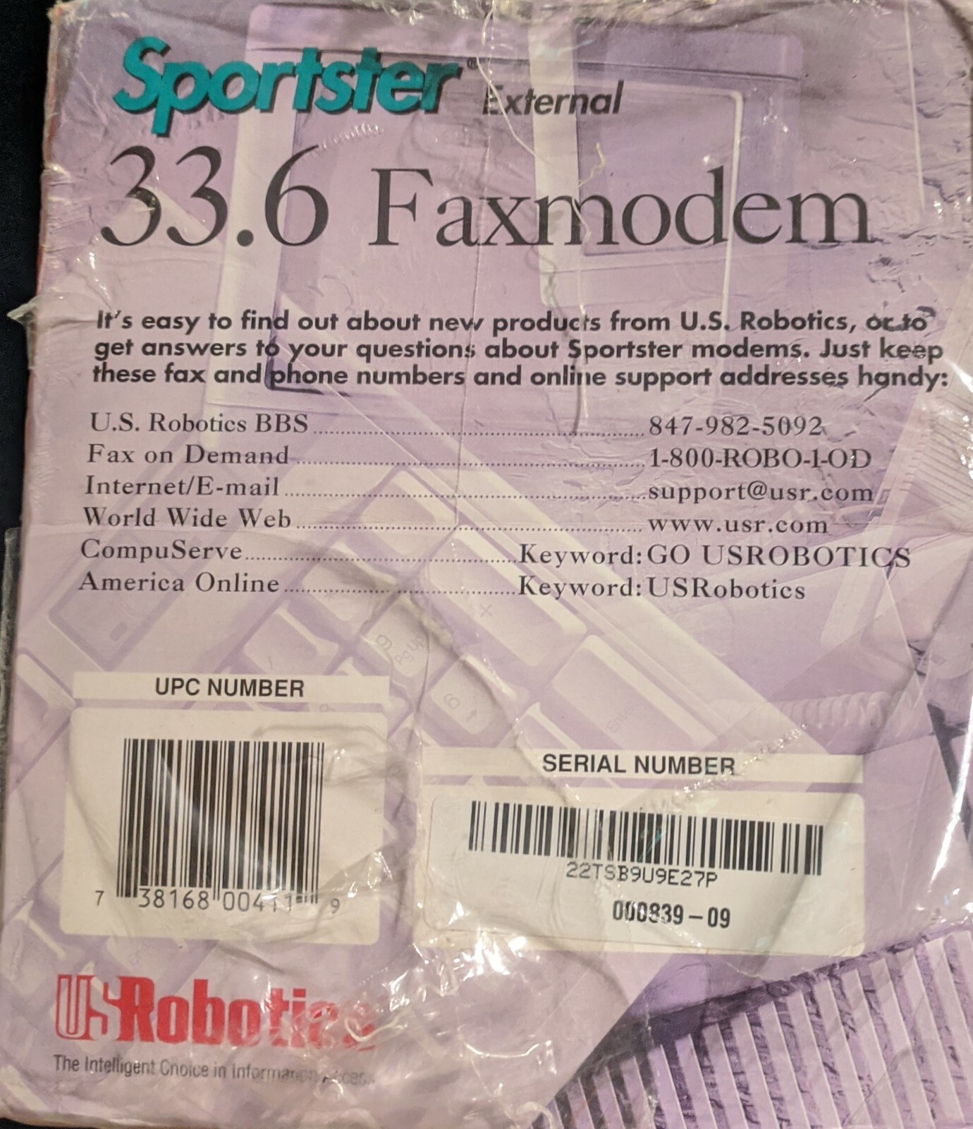 NEW USRobotics Sportster External 33.6 Kbps Faxmodem Model No 839 Sealed