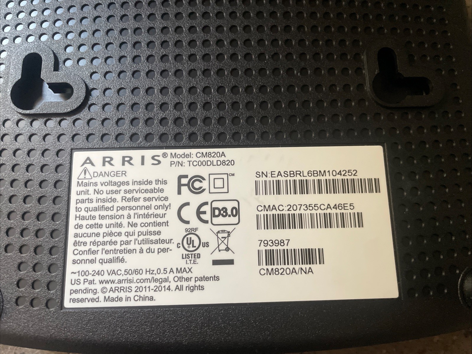 Arris CM820A Cable/3.0 Modem cm820a Tested and Sealed