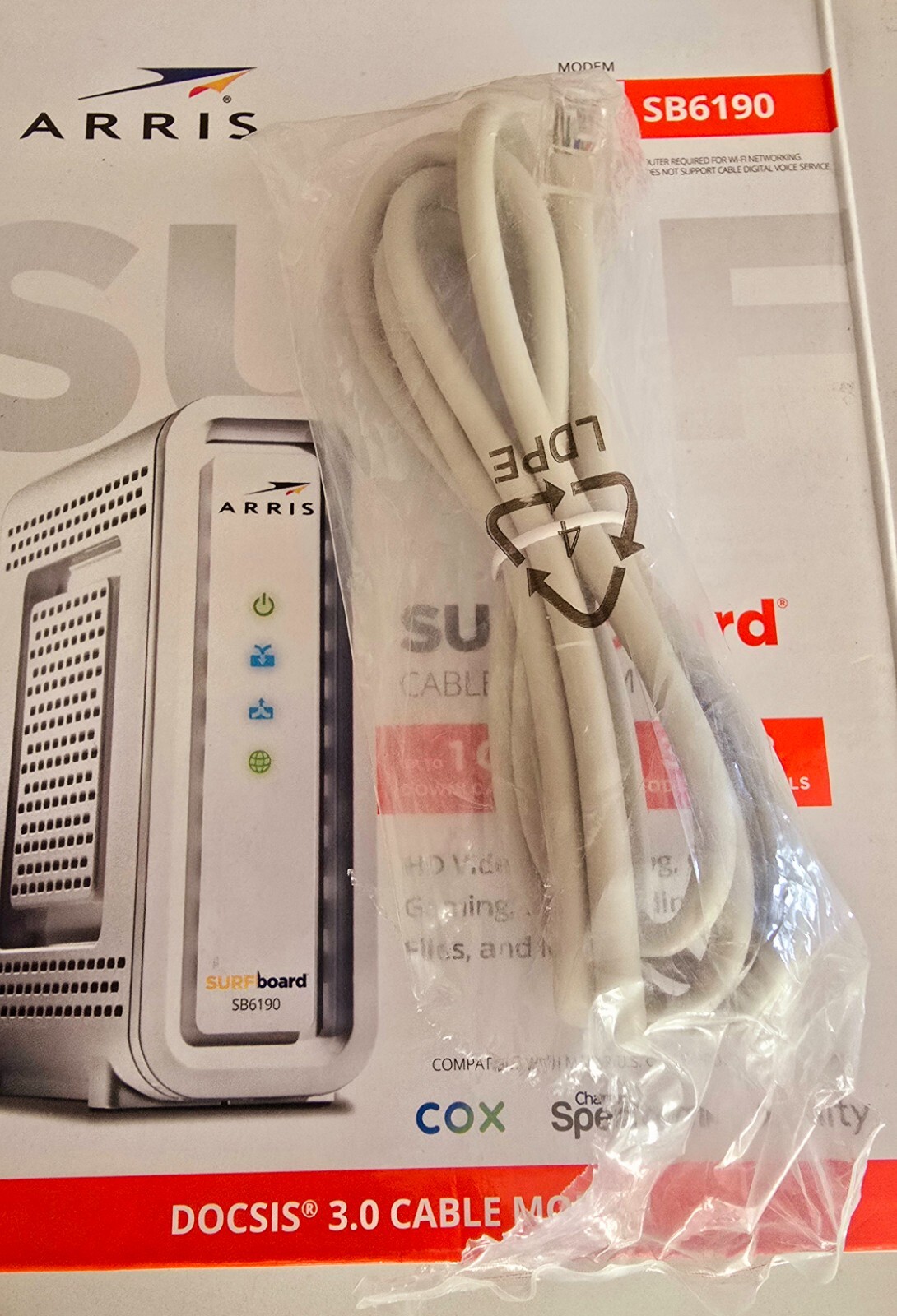 ARRIS SURFboard SB6190 DOCSIS 3.0 High-Speed Cable Modem. 32×8 Channel Bonding