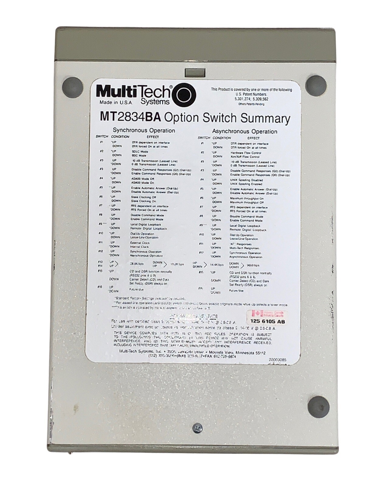 Multi Tech Systems MultiModem II MT2834BA W/ Power Adapter **SAME DAY SHIP*