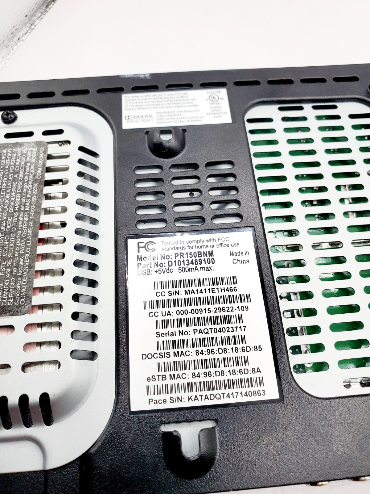 Comcast Xfinity Modem, Model PR150BNM no Power Cord no remote