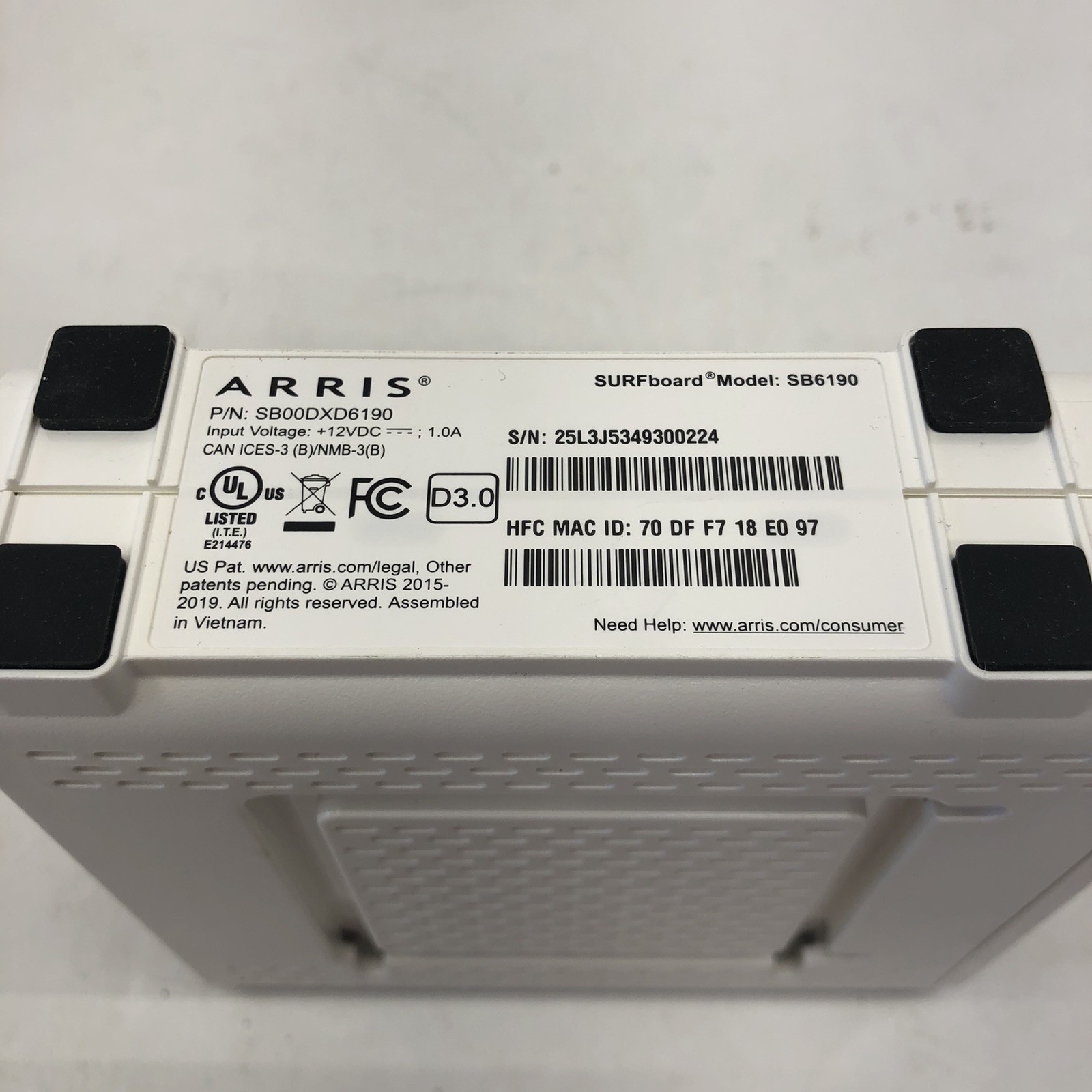 ARRIS SURFboard SB6190 DOCSIS 3.0 32 x 8 Gigabit Cable Modem White Open Box