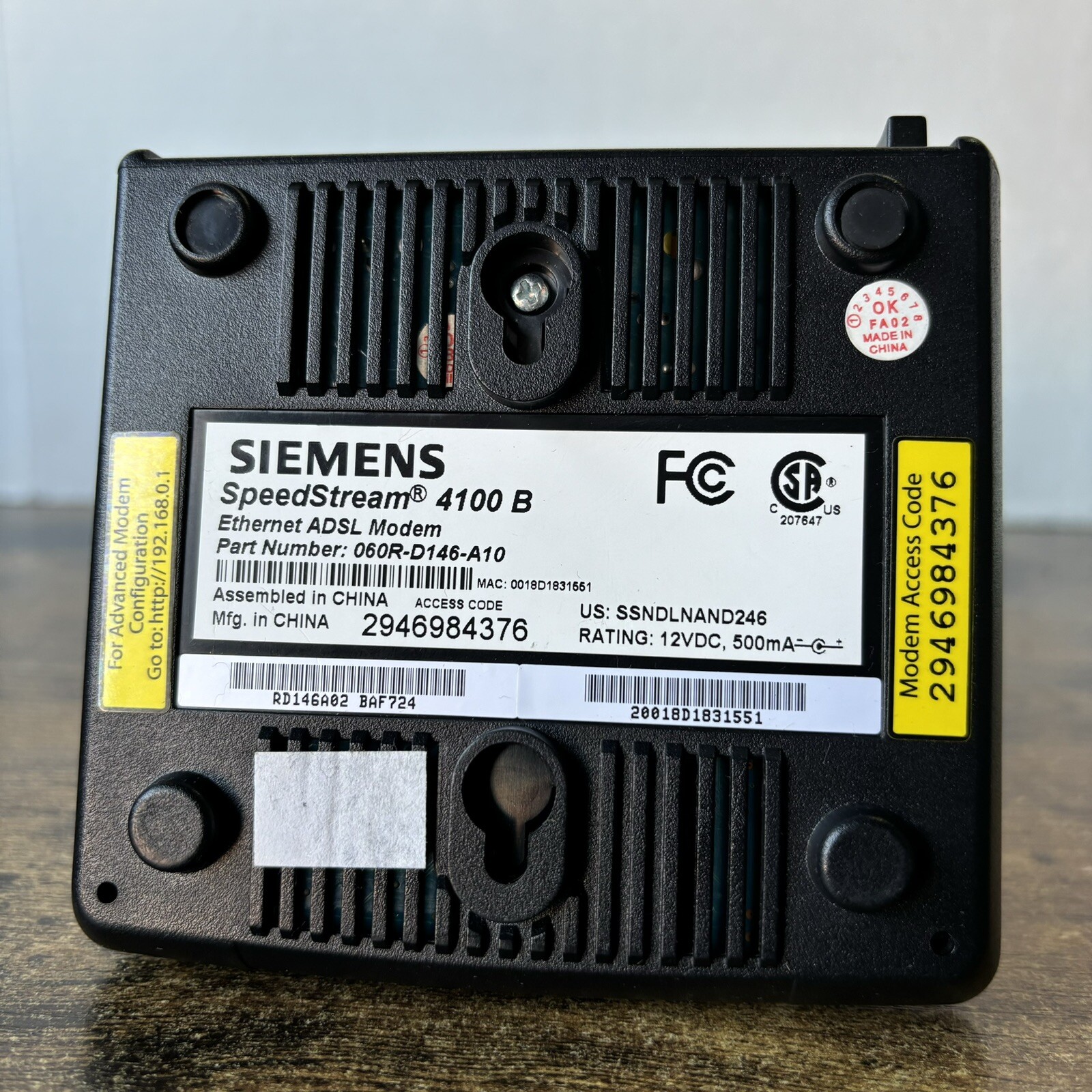 Siemens Speedstream 4100 Ethernet ADSL Modem – JJ S1B – No Adapter – Working