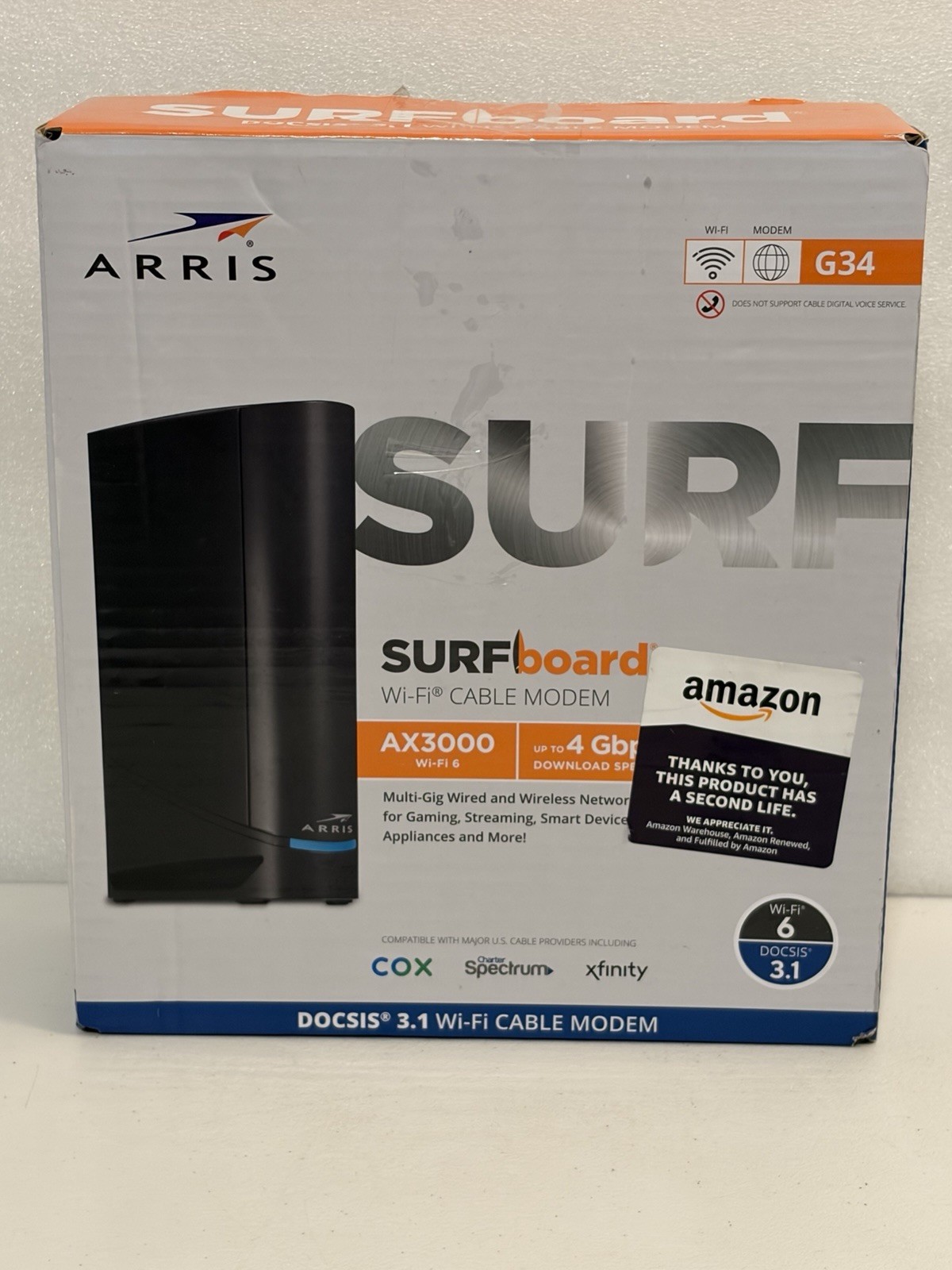 ARRIS SURFboard G34 DOCSIS 3.1 Wi-Fi 6 AX3000 Cable Modem Router w/ Box Tested