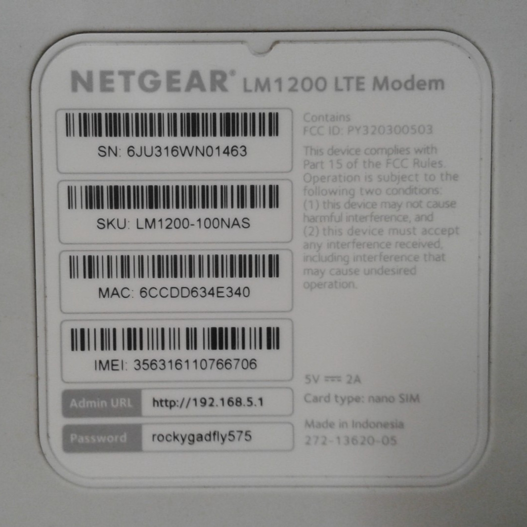 Netgear LM1200-100NAS LTE Modem – Used