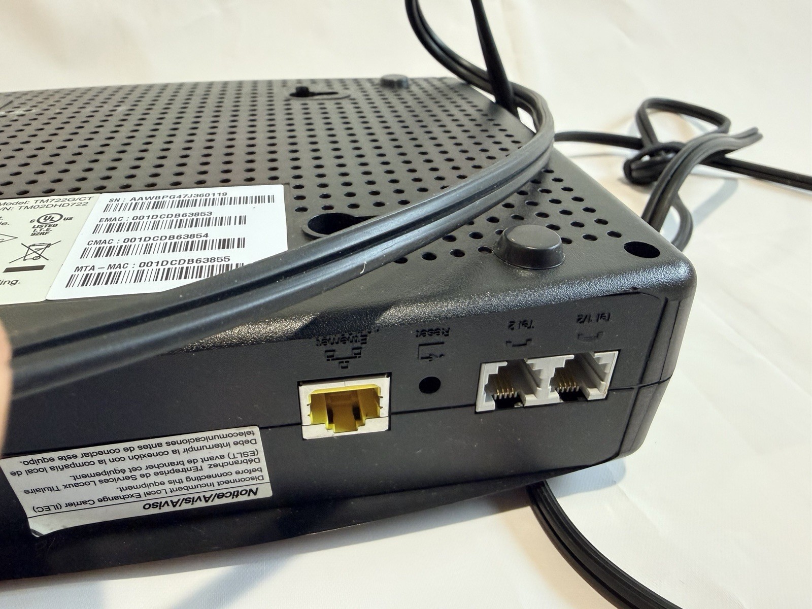 ARRIS TM722G Cable Modem Black Ethernet Telephone Coaxial Ports